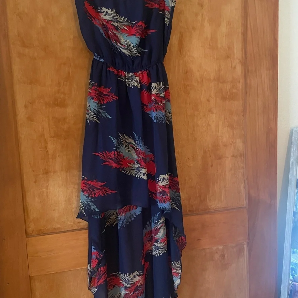 Wet Seal Strapless Dress in Navy and Red Feather